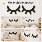 VOSAREA Sleepy Eyes Wall Decor: Wooden Eyelash Wall Art Decal Nursery Decor 3D Sleepy Eyes Stickers Prop for Christmas Baby Room Kids' Bedroom, Black