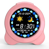 Kids Alarm Clock, Sun & Moon LED Display with Day & Date, Children's Sleep Trainer with Night Light & Sleep Sounds, Cute Wake Up Clock for Kids Bedroom, Easy to Use Birthday Gift for Boy and Girls