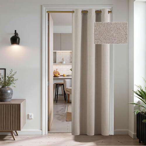 RYB HOME Blackout Doorway Curtain, Privacy Door Curtain for Closet, Thick Linen Thermal Insulated Room Darkening Grommets Drape for Front/Storage Room/Bedroom, Linen, W42 x L80, 1 Panel