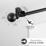 Kenney Chelsea Ball End Window Curtain Rod - Adjustable 28 to 48 Inches, Extendable Set, Black