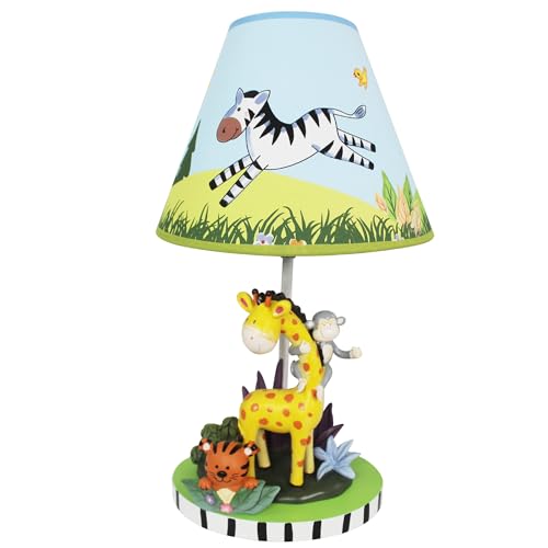 Fantasy Fields Sunny Safari Kids Table Lamp with Sculpted Base & Printed Lampshade, Multi