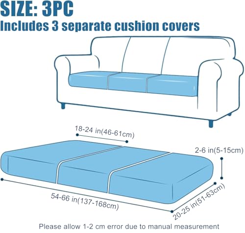 Smiry Waterproof Couch Cushion Covers for Sofa, Stretch Jacquard Seat Cushion Covers Washable, Sectional Sofa Slipcover Elastic Furniture Protector for Pets, Kid (3PC, Grey)