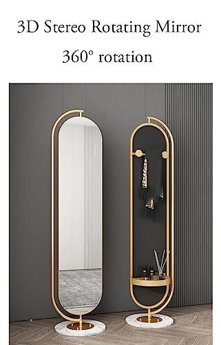 Floor-Standing Full-Length Mirror with Metal Frame 360° Rotating Full-Length Mirror is Suitable for Bedroom, Living Room, Cloakroom, Etc. (Gold)