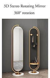 Floor-Standing Full-Length Mirror with Metal Frame 360° Rotating Full-Length Mirror is Suitable for Bedroom, Living Room, Cloakroom, Etc. (Gold)