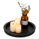 Hanobe Round Wood Candle Holder Tray, Black Coffee Table Centerpiece Decor