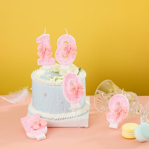 PHD CAKE Number 1 Pink Bowknot Birthday Candles, Cute Themed Number Candles, Party Celebration