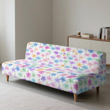 Colorful Cherry Blossom Print Armless Futon Sofa Cover, Anti Scratch Furniture Protector Breathable Folding Sofa Bed Slipcover with Stretch Bottom for Kids and Pets
