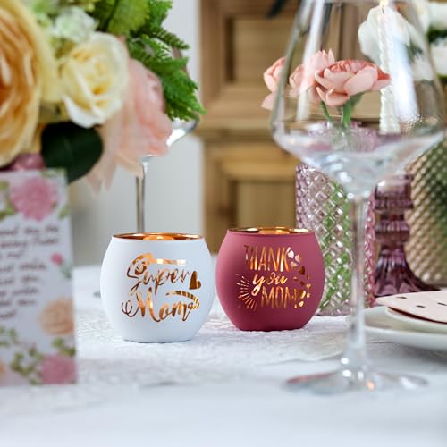 Birthday Gifts for Mom, Delicate Mother Gifts from Daughter Son, Engraved Glass ealight Votive Candle Holder Pink, Mothers Day Christmas Birthday Gifts for Mom, Ideas 6PCS