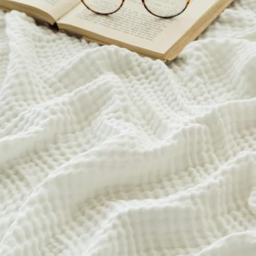 EMME Cotton Muslin Large Throw Blanket Couch 4-Layer Breathable Gauze Soft Lightweight Bed Blankets Adults (50"x71")