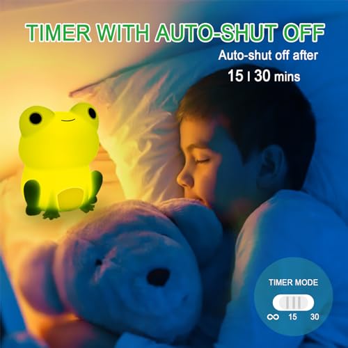 Frog Night Light, Cute Lamp Frog Gifts Nightlight for Kids Bedroom, Silicone Animal Frog Stuff, Rechargeable Baby Nursery Light Bedside Lamp with Timer, Birthday Gifts for Boys Girls Toddlers