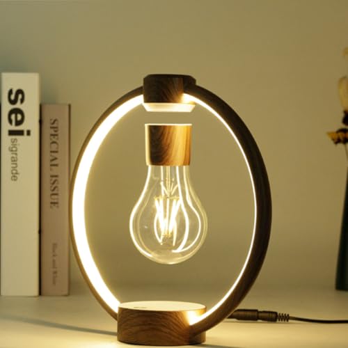 Magnetic Levitation Desk Lamp, Magnetic Levitation Light Bulb Creative Desk Lamp 360°Rotating with LED Light Unique Christmas Birthday Gift (Dark Wood Grain)
