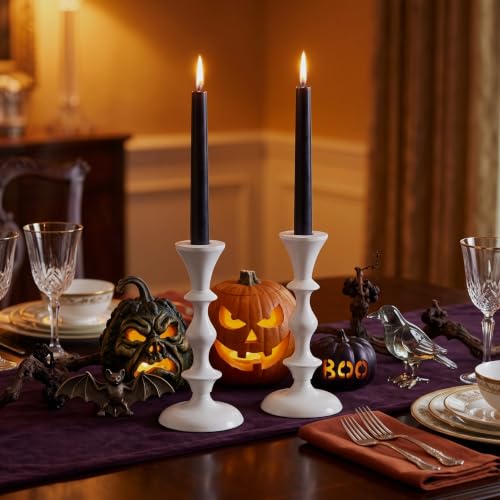 White Metal Taper Candle Holders Set of 2 – 5.75" Decorative Candlestick Holders for Table Centerpiece, Home Décor, Dining Table, Wedding & Party Decorations