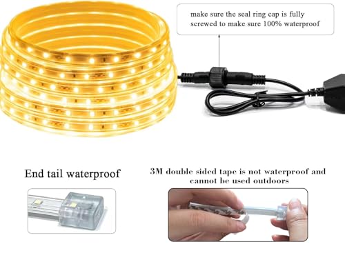 20FT Warm White Rope Lights Outdoor, 12V IP65 Waterproof Led Rope Lights Indoor Cuttable, Flexible Led Strip Lights Cuttable Plug-in for Patio Deck Bedroom Kitchen Bedroom Christmas