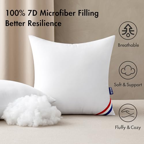 MIULEE Outdoor Pillows Pack of 4 18x18 Inch Outdoor Pillow Inserts Waterproof Decorative Throw Pillow Inserts, Square Water Resistant Pillow for Garden Couch Furniture