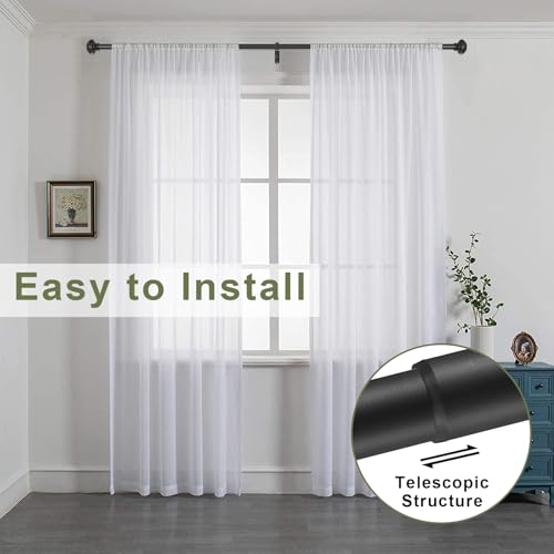 72-144 Inches Curtain Rods for Window, Vimayta 1 Inch Diameter Drapery Rod with Resin Finials, Ideal Adjustable Heavy Duty Single Curtains Rod for Bedroom, Living Room Decoration, Matte Black
