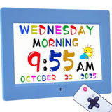 Véfaîî Digital Teaching Clock Talking Time, 24 Alarms Custom Reminders, Checklist to-Do List, Auto DST & Calendar Display, Sleep Trainer, Easy to Use for Kids Birthday Gift- Blue with Remote