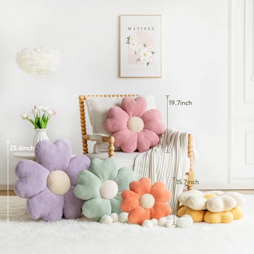 Flower Shaped Throw Pillow, Fun Daisy Pillow, 15.7" White Cute Decorative Seat Cushion Aesthetic Flower Plush Pillows for Bed Floor Couch Chair