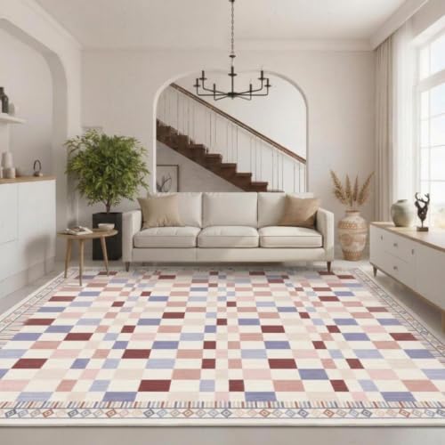 GarveeHome 9x12 Washable Living Room Rug Machine Washable Colorful Pink Rug