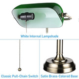 TORCHSTAR Green Glass Bankers Desk Lamp with Pull Chain, E26 Base | Brass Finish Base, Antique Traditional Library Lamp for Office Study Room, Bulbs not Included