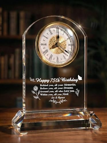 DEEWISH 75th Birthday Gift Quartz Desk Clock – Elegant Home Blessing Decoration for Parents, Grandparents, Friends, Mom, Dad, Happy 75 Years Birthday Decoration for Women Men