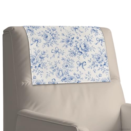 Talayituse Toile De Jouy Floral Bow Print Recliner Headrest Covers for Leather Recliner Universal Sofa Headrest Protector, 17 x 27 inch, Furniture Protectors for Loveseats Theater Seat, 3 Pack