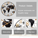 Large World Map Wall Clock, Metal Minimalist Modern Clock,Round Silent Non-Ticking Battery Operated Wall Clocks for Living Room/Home/Kitchen/Bedroom/Office/Farmhouse Decor (24 Inch)