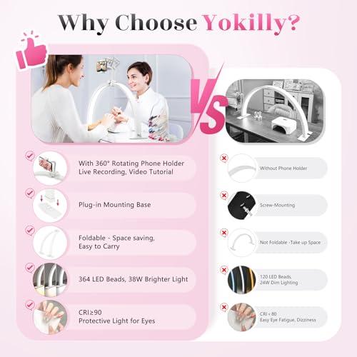 Half Moon Light for Nail Desk: 29" Foldable Half Moon Desk Lamp with Phone Holder for Beginner - Arch Nail Tech Light with 3 Color Modes & 10 Brightness for Manicure Salon (White, Large)