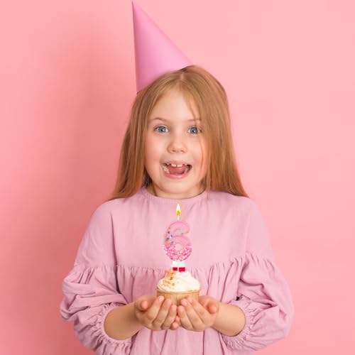 Pink Sequin Birthday Candles, Cake Number Candles, Girls 0th Birthday Decorations, Suitable for Birthday Parties, Anniversary Party Decorations(6)