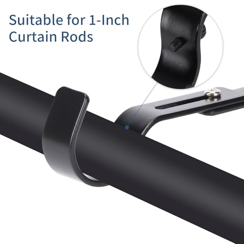 Premium Curtain Rod Brackets for Wall - Adjustable Hooks, Iron Holders for 1 Inch Rod - Black (2 PCS)