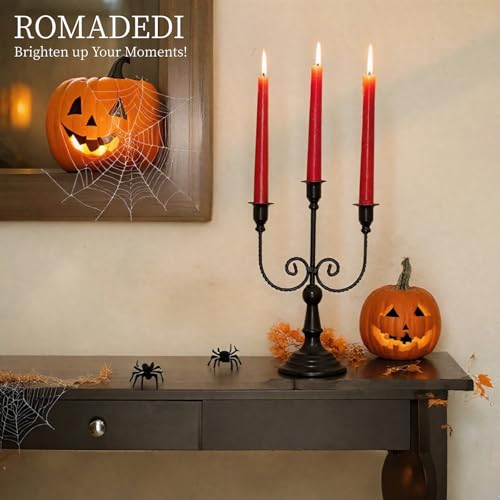 Romadedi Halloween Candelabra, Black 3-Arm Candle Holders Bulk, Set of 6