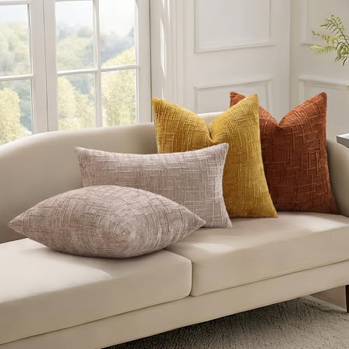 decorUhome Textured Chenille Throw Pillow Covers 22x22 Set of 2 Light Brown