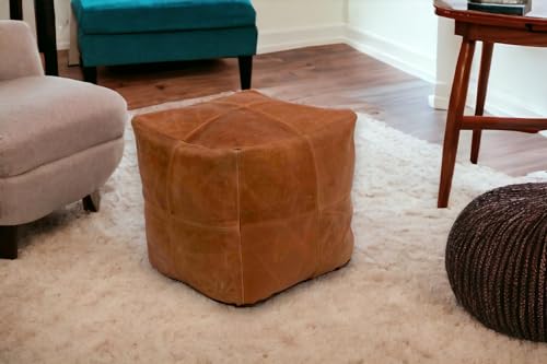 RAJERIYA Experience The Perfect Blend of Rustic Charm and Modern Luxury with Our Handcrafted Genuine Leather Pouf and Matching Pillow Set.