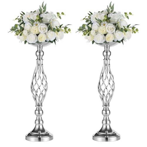 NUPTIO Silver Centerpiece Stand for Table, Twist Style , 20.5" Tall, 2 Pcs