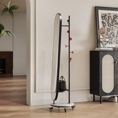 Decorative Simple Retro Style Full-Length Mirror with Wheels Coat Rack Floor-Standing High-Definition for Living Room(Black)