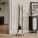 Decorative Simple Retro Style Full-Length Mirror with Wheels Coat Rack Floor-Standing High-Definition for Living Room(Black)