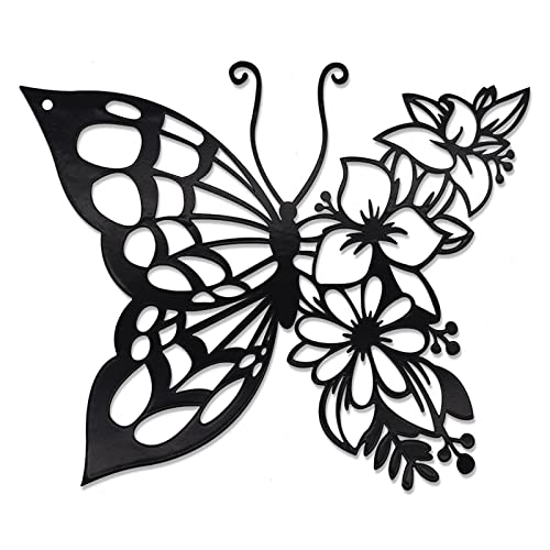 EZ4ENCE Butterfly Decoration Wall Art Boho Home Decor Hanging Appearance Metal Flower for Bedroom Living Room Wall,Black(Medium)