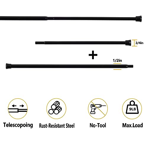 KXLife 2Pcs Tension Curtain Rod Adjustable 28-40 Inch, Small Tension Rods No Drill, Expandable Spring Loaded Tension Rods for Window (Black)