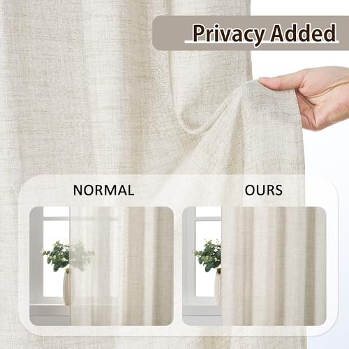 RAIN CITY Extra Long Pleated Sheer Curtains 144 Inches Long 12 Feet Length, Memory Trained Luxury Drapes for Tall Window Thick Linen Textured Cream Light Filtering Privacy Neutral Panels Set of 2