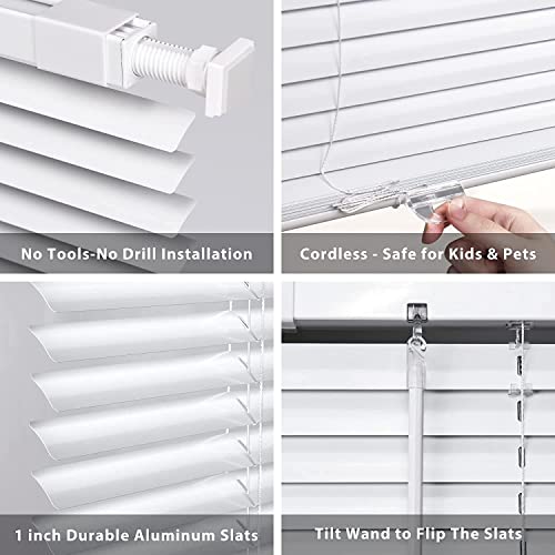LazBlinds No Drill Cordless Aluminum Mini Blinds, 34'' W x 36'' H, White | No Drill Blinds, Horizontal Mini Blinds, Blinds for Indoor Windows