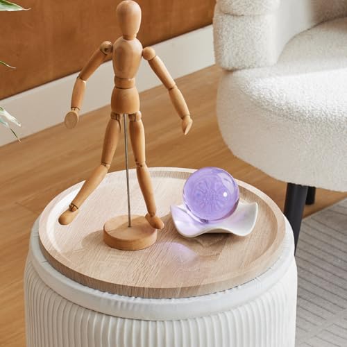 Round Ottoman with Storage Set of 2-White Velvet Vanity Stool