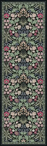 Washable Hallway Runner Rug 2'6"x8': Vintage Floral Botanical Runner Rug - Machine Washable Non Slip Low Pile Soft Foldable Carpet - Kitchen Hallway Entryway Bedroom Indoor Rug - 2'6"x8' Green