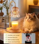 Candle Warmer Lamp Adjustable Timer - Electric Flower Glass Candles Warmers Adjustable Height Dimmable Vintage Base Modern Wax Candles Top Warmers for Small Jar Scented Wax Melts