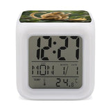 Golden Monkey 7 Color Changing Alarm Clock Adults Cube Digital Night Light with Calendar Temperature Display Wake Up LED Alarm Clock for Bedroom Office Bedside Desk