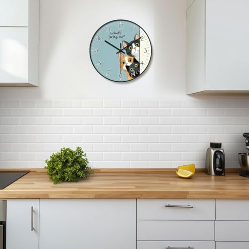 8 inch Plastic Wall Clock Battery Operated, Decorative Round Wall Clock, Quiet Wall Clock, Cat Pattern