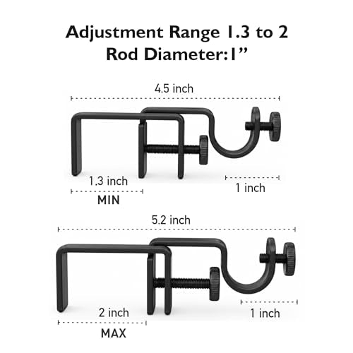 Outside Mounted Blinds Curtain Rod Bracket -- Tool-Free No Drill Installation for 1.3-2 Inch Rectangular Headrails, Black 3-Pack