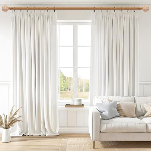 Wood Curtain Rod for Windows 48 to 84 Inch, 1'' Diameter Adjustable Heavy Duty Rustic Farmhouse Drapery Rods with Boho Imitation Wooden Grain Decorative Finials, Size: 30''-88'' – Light Wood