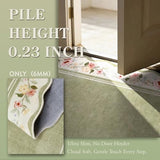 Lahome Floral 2x3 Rug, Green Kitchen Rugs Ultra-Thin Washable Indoor Mats for Entryway Non-Slip, Boho Scalloped Stain Resistant Small Throw Rugs for Bathroom Bedroom Ariele（Green）