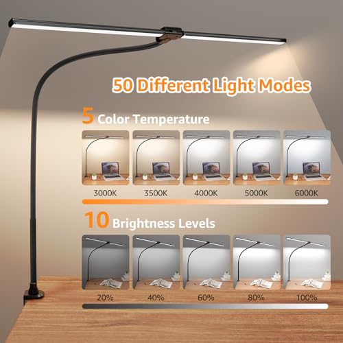 LED Desk Lamp for Home Office, Ultra Bright Clamp Light with Flexible Gooseneck, 25 Lighting Modes, Eye-Caring Architect Lamp for Dual Monitors, Reading & Gaming Setup