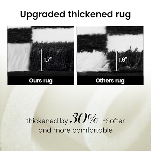 Super Soft Rug for Bedroom, 5x7 Ft Black and White Area Rug Classic Checkered Shaggy Anti-Skid High Pile Soft Fluffy Rug Fuzzy Carpet for Living Room Bedroom Kids Room Nursery, Dorm Home Decor