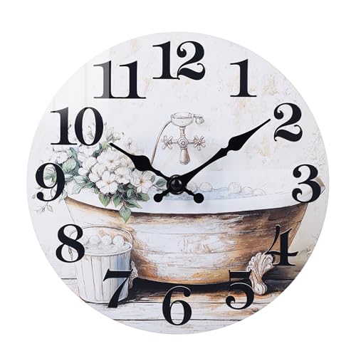Bathroom Wall Clock Rustic Style Waterproof Glass Wall Clocks for Bathroom, Shower Wall Decor (8 Inch, Brown)